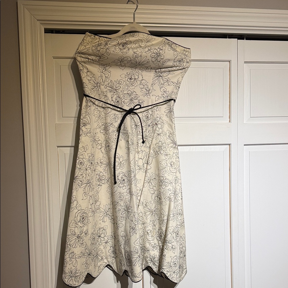 White House Black Market Strapless White Floral Dress with Black Trim